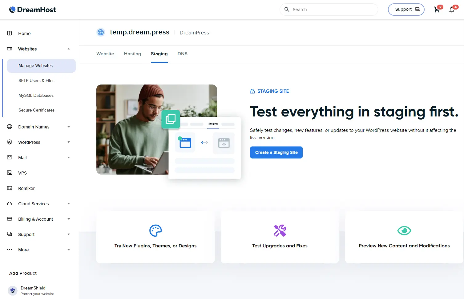 Aggiornamenti del Prodotto: DreamPress è Ora Parte di “Gestisci Siti Web”