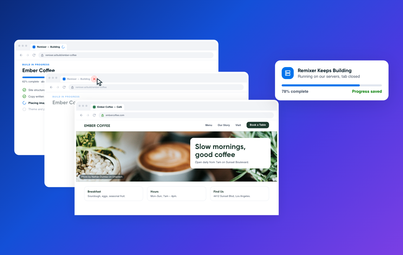 Close the Tab. Your Site Keeps Building.