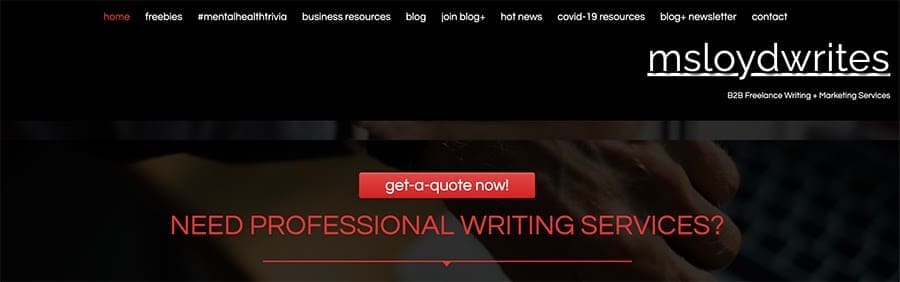 Página de inicio de msloydwrites.com.