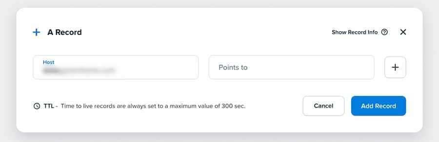 aperçu de nom de domaine pleinement qualifié dans le panneau DreamHost