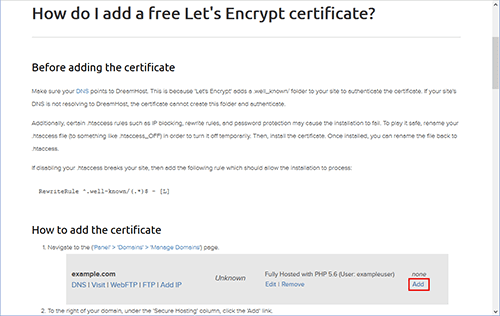 ¿Cómo puedo añadir un certificado gratuito de Let's Encrypt?