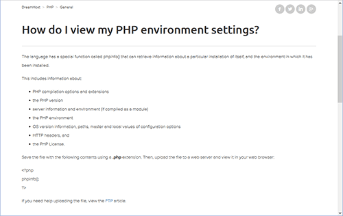 Centro de Ayuda: ¿Cómo puedo ver los ajustes de mi entorno PHP?