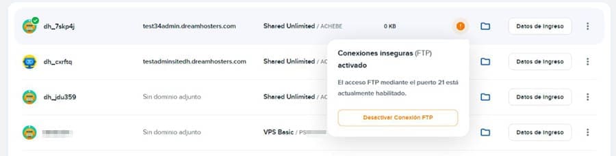 Seguridad mejorada para usuarios FTP en el panel de DreamHost