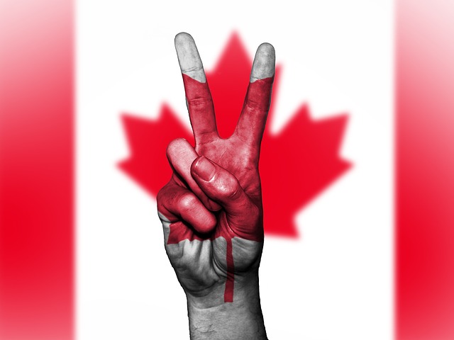 A peace symbol overlaid atop the Canadian flag